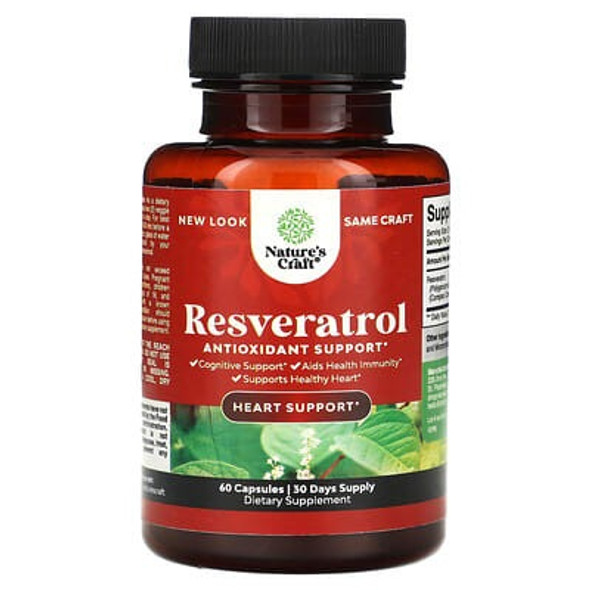 Nature's Craft, Resveratrol, Antioxidant Support, 1,200 mg, 60 Capsules (600 mg per Capsule)