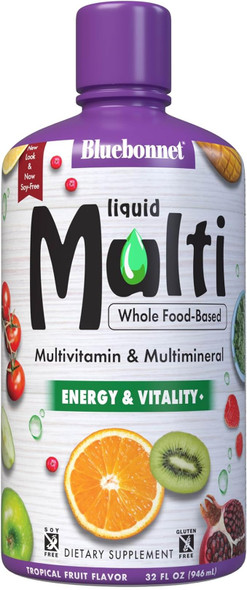 Bluebonnet Nutrition Liquid Super Earth Multinutrient Formula No Iron Added Natural Tropical Fruit Flavor - 32 fl. oz