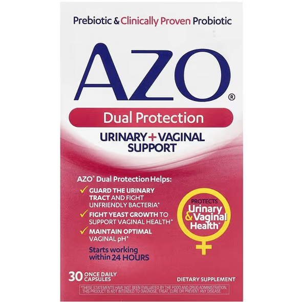 AZO, Dual Protection, Urinary + Vaginal Support, 30 Once Daily Capsules