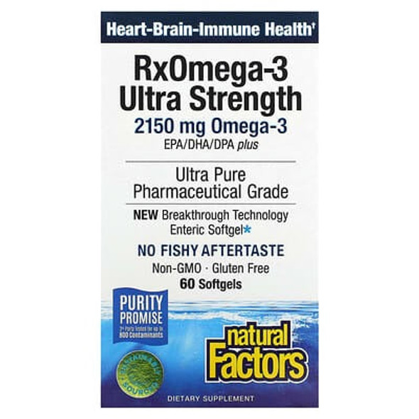 Natural Factors, RxOmega-3 Ultra Strength, 2,150 mg, 60 Softgels (1,075 mg per Softgel) Natural Factors, RxOmega-3 Ultra Strength, 2,150 mg, 60 Softgels (1,075 mg per Softgel)
