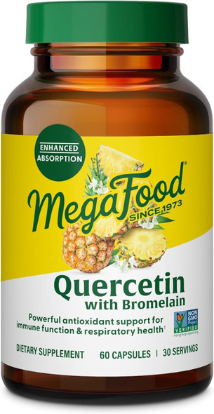 MegaFood Quercetin with Bromelain - Respiratory & Seasonal Immune Support Supplement - Quercetin 500mg Capsules & Enhanced Absorption with Bromelain - Vegan, Gluten-Free - 60 Capsules, 30 Servings MegaFood Quercetin with Bromelain - Respiratory & Seasonal Immune Support Supplement - Quercetin 500mg Capsules & Enhanced Absorption with Bromelain - Vegan, Gluten-Free - 60 Capsules, 30 Servings