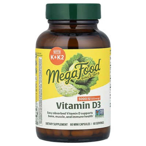 MegaFood, Vitamin D3, 125 mcg (5,000 IU), 60 Mini Capsules