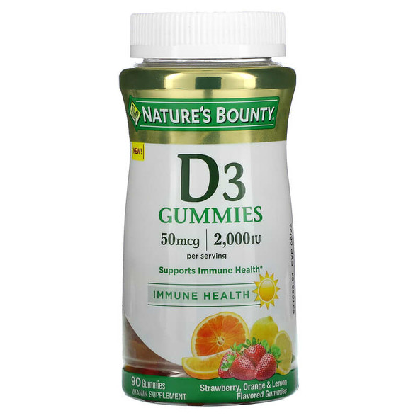 Natures Bounty Vitamin D3 Gummies Strawberry Orange & Lemon 25 mcg (1,000 IU) 90 Gummies