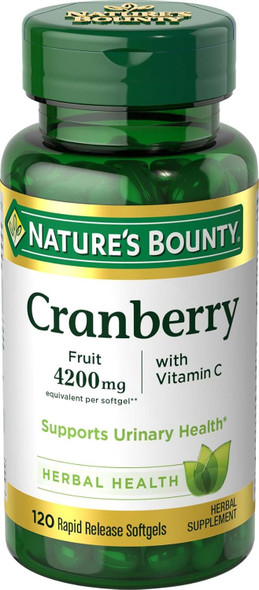 Nature's Bounty Cranberry, Herbal Health Supplement with Vitamin C, Supports Urinary Health, 4200mg, 120 Softgels Nature's Bounty Cranberry, Herbal Health Supplement with Vitamin C, Supports Urinary Health, 4200mg, 120 Softgels