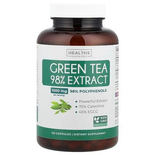 Healths Harmony, Green Tea 98% Extract, 1,000 mg, 120 Capsules (500 mg per Capsule) Healths Harmony, Green Tea 98% Extract, 1,000 mg, 120 Capsules (500 mg per Capsule)
