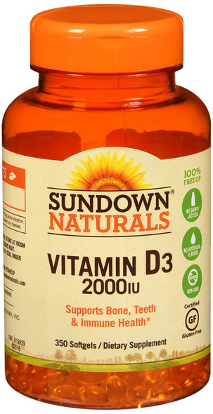 Sundown Vitamin D3 2000iu, 50mcg 350 Softgels, Bone Teeth, Immune Heath
