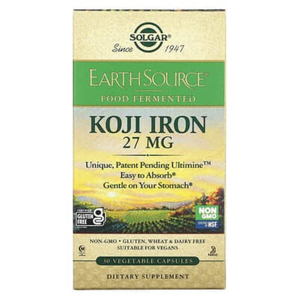 Solgar, EarthSource Food Fermented, Koji Iron, 27 mg, 30 Vegetable Capsules