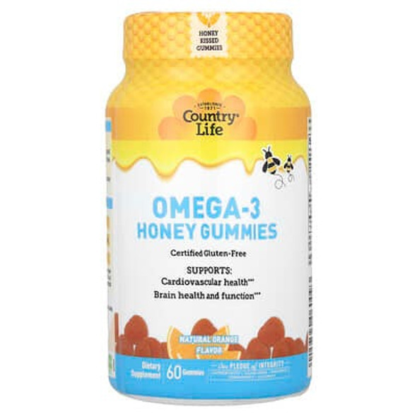 Country Life, Omega-3 Honey Gummies, Natural Orange, 60 Gummies