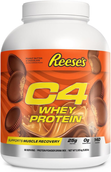 Cellucor C4 Whey Protein Powder, ReeseS Peanut Butter & Chocolate - 25g Protein, 0g Added Sugar, 140 Calories Per Serving, Supports Muscle Recovery, 66 Servings, Premium Whey for Post-Workout