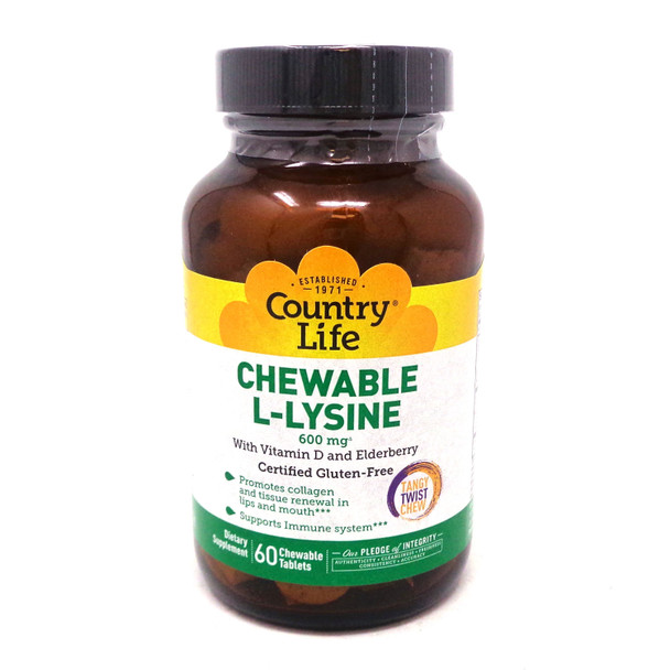 Chewable L-Lysine 60 Tabs by Country Life