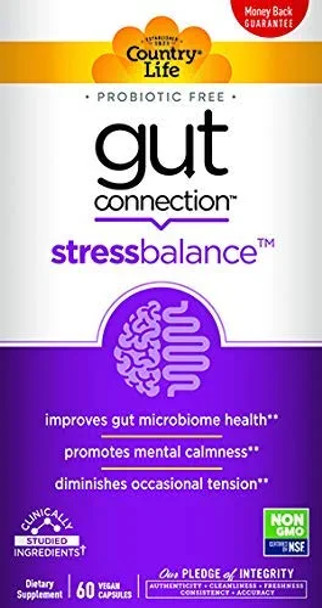 Country Life Gut Connection - Stress Balance - 60 ct - Improves Gut Microbiome Health - Promotes Mental Calmness
