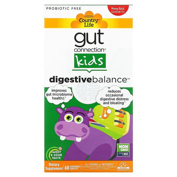 Country Life, Gut Connection Kids, Digestive Balance, Sweet & Sour, 60 Chewable Tablets