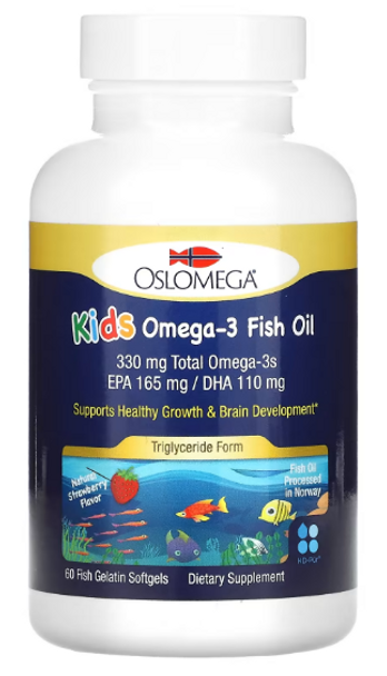 Oslomega, Kid’s Omega-3 Fish Oil, Natural Strawberry Flavor, 60 Fish Gelatin Softgels (Discontinued Item)