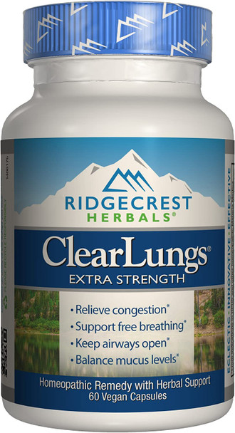 RidgeCrest ClearLungs Extra Strength Herbal Decongestant, 60 Vegan Capsules