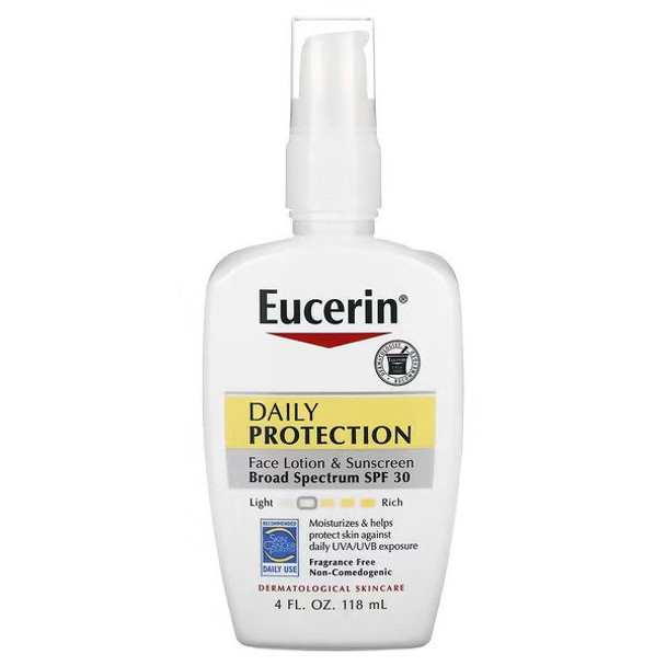 Eucerin, Daily Protection Face Lotion & Sunscreen, SPF 30, Fragrance Free, 4 fl oz (118 ml)