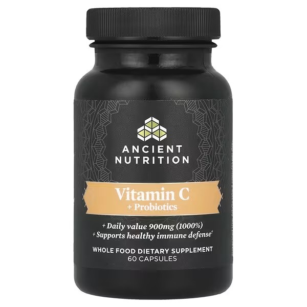 Ancient Nutrition, Vitamin C + Probiotics, 60 Capsules