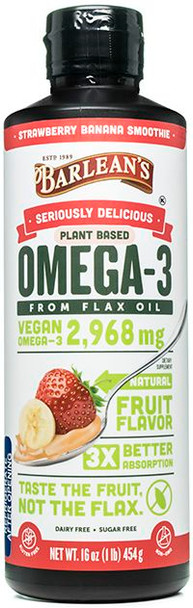 Barlean's Organic Oils Omega Swirl Flax Oil, Strawberry Banana, 16 Oz