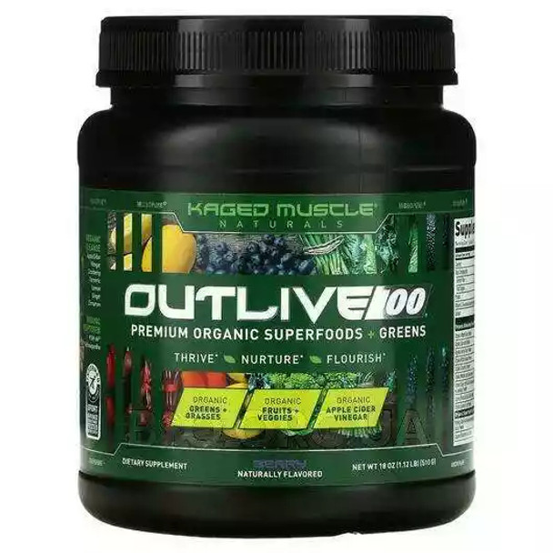 Kaged Muscle, Outlive 100 Premium Organic Superfoods + Greens Berry, 510 g