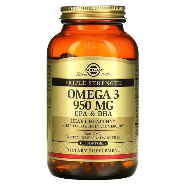 Solgar, Omega 3, EPA & DHA, Triple Strength, 950 mg, 100 Softgel