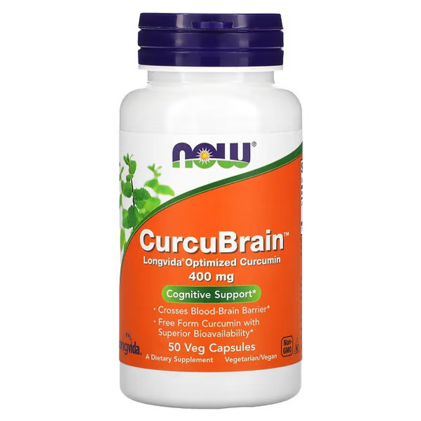 NOW Foods, CurcuBrain, Cognitive Support, 400 mg, 50 Veg Capsules