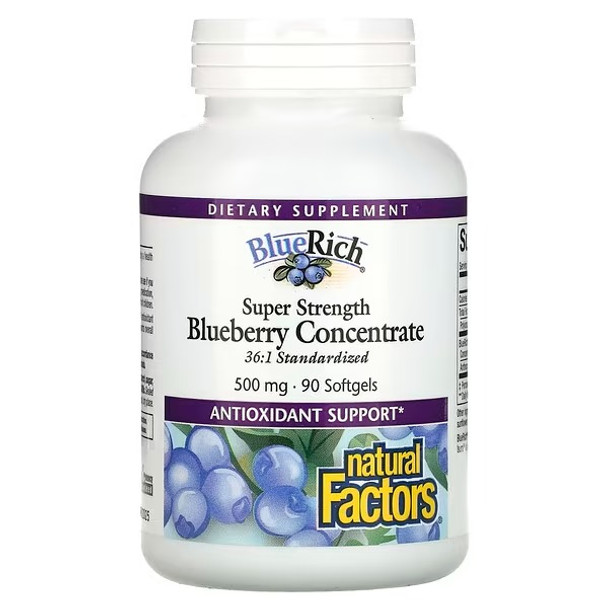Natural Factors, BlueRich, Super Strength Blueberry Concentrate, 500 mg, 90 Softgels
