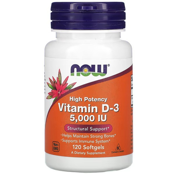 NOW Foods, Vitamin D-3, 125 mcg (5,000 IU), 120 Softgels