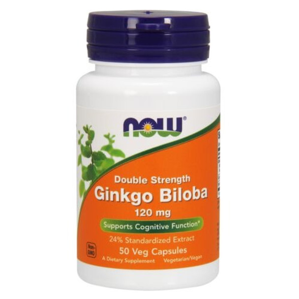 NOW Foods Ginkgo Biloba, Double Strength, 120 mg, 50 Veg Capsules