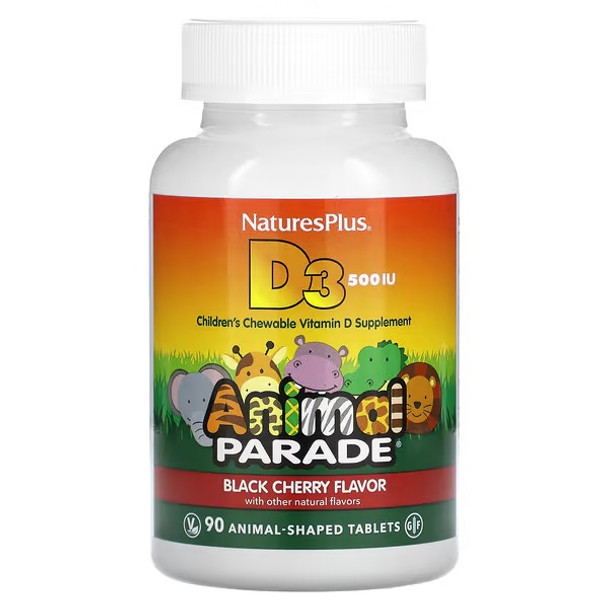 NaturesPlus, Animal Parade, Vitamin D3, Black Cherry, 500 IU, 90 Animal-Shaped Tablets