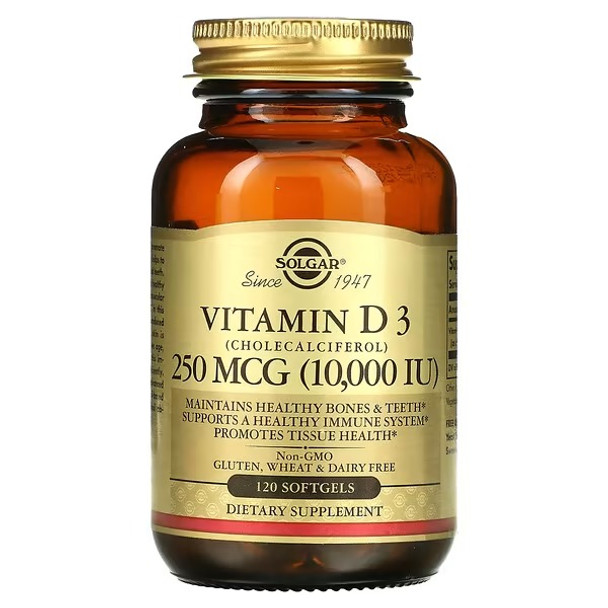 Solgar, Vitamin D3 (Cholecalciferol), 250 mcg (10,000 IU), 120 Softgels