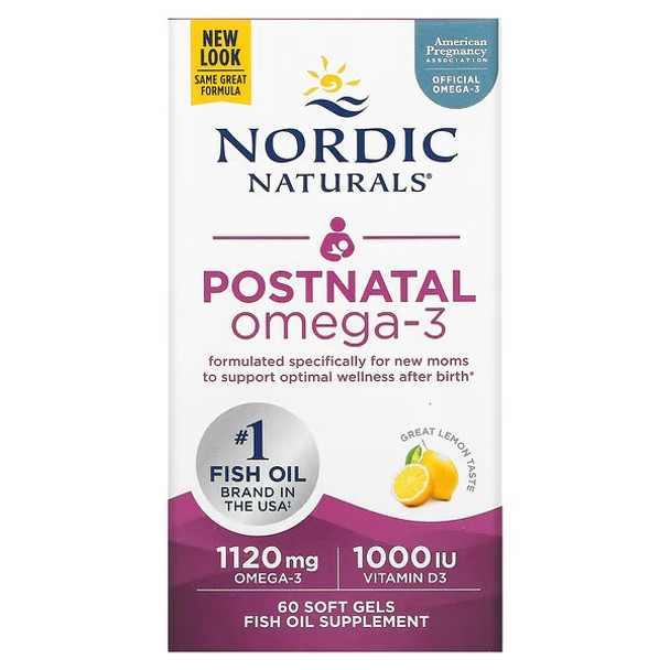 Nordic Naturals, Postnatal Omega-3, Lemon, 560 mg, 60 Soft Gels