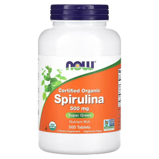 NOW Foods, Certified Organic Spirulina, 500 mg, 500 Tablets
