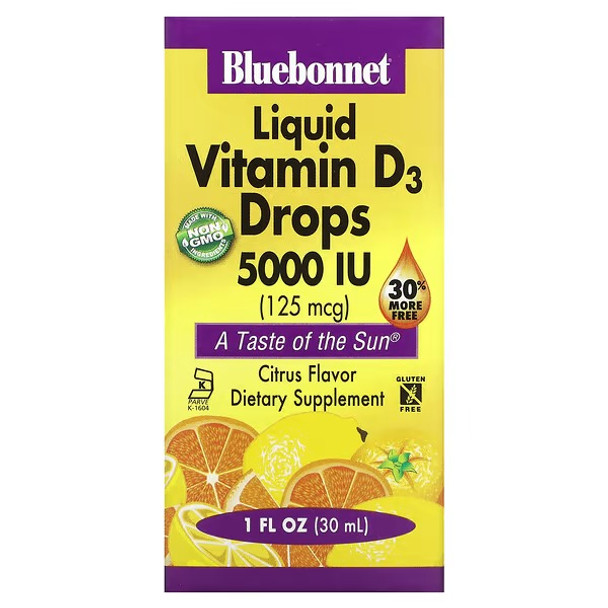 Bluebonnet Nutrition, Liquid Vitamin D3 Drops, Citrus, 5,000 IU, 1 fl oz (30 ml)