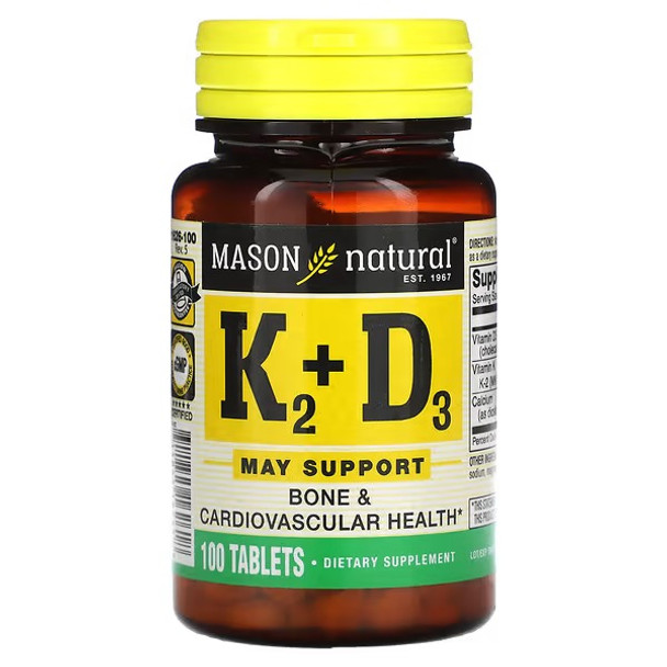 Mason Natural, Vitamin K2 Plus Vitamin D3, 100 Tablets