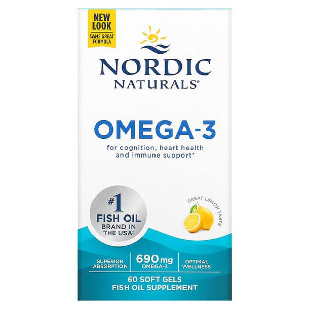 Nordic Naturals Omega 3, Lemon 345 mg, 60 Soft Gels