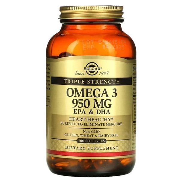 Solgar, Omega 3, EPA & DHA, Triple Strength, 950 mg, 100 Softgels