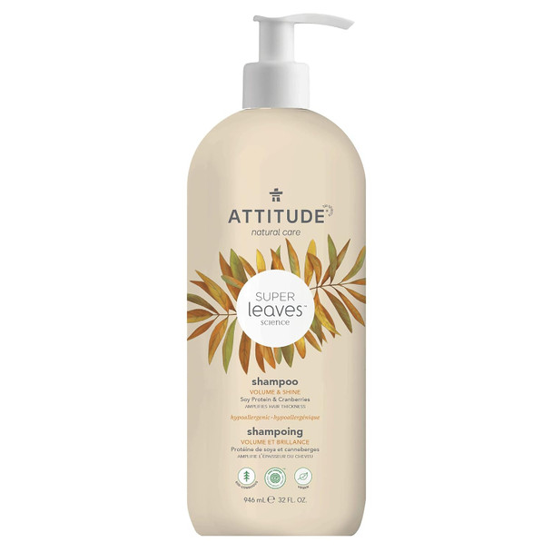 ATTITUDE Volume And Shine Shampoo, EWG Verified, Plant- And Mineral-Based Ingredients, Vegan And Cruelty-free, Soy Protein And Cranberries, 32 Fl Oz