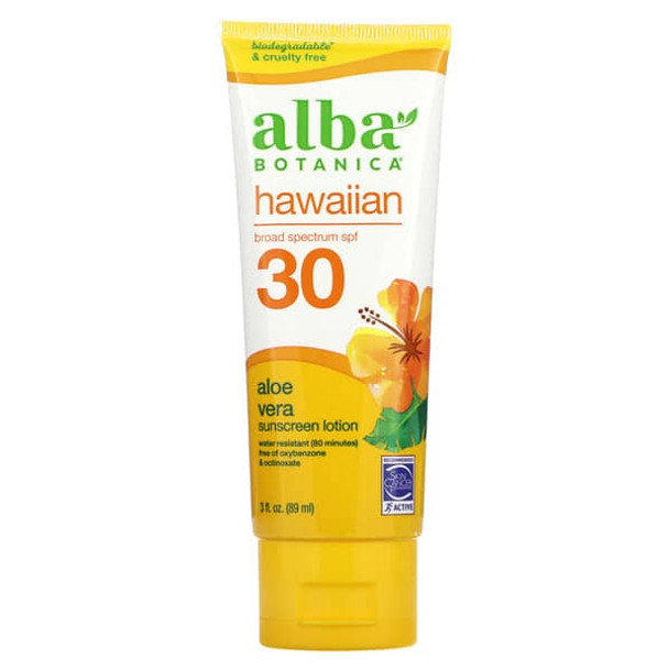 Alba Botanica, Hawaiian Sunscreen Lotion, SPF 30, Aloe Vera, 3 fl oz (89 ml)