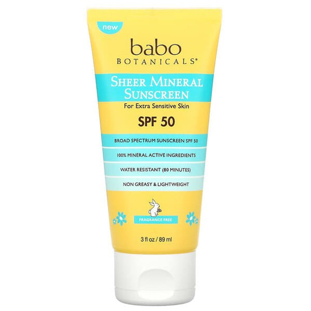 Babo Botanicals, Sheer Mineral Sunscreen, SPF 50, Fragrance Free, 3 fl oz (89 ml)