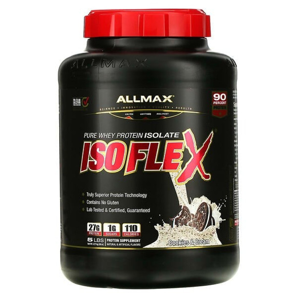 Isoflex, Pure Whey Protein Isolate, Cookies & Cream, 5 lb (2.27 kg), ALLMAX