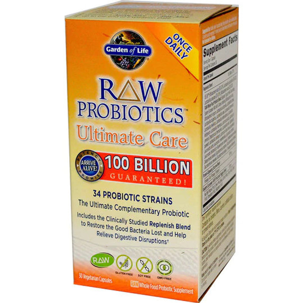 raw probiotics ultimate care 100 billion, 30 Vegetarian Capsules, 34 Probiotic Strains, Garden of Life