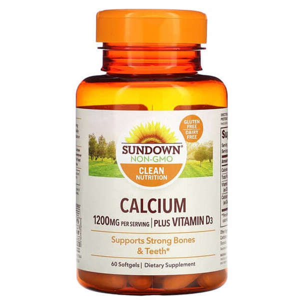 Sundown Naturals Calcium, Plus Vitamin D3, 1,200 mg, 60 Softgels (600 mg per Softgel)