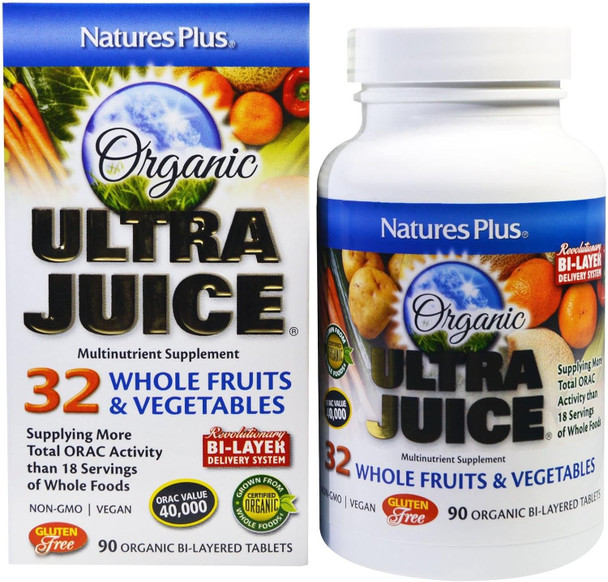 Natures Plus Ultra Juice Multivitamin - 90 Vegetarian Tablets, Bilayered - Whole Food Supplement - Whole Fruits & Vegetables, Antioxidant - Non-GMO, Vegan, Organic, Gluten-Free - 45 Servings Natures Plus Ultra Juice Multivitamin - 90 Vegetarian Tablets, Bilayered - Whole Food Supplement - Whole Fruits & Vegetables, Antioxidant - Non-GMO, Vegan, Organic, Gluten-Free - 45 Servings