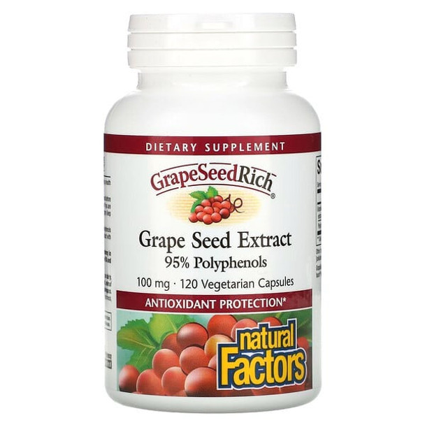 Natural Factors, GrapeSeedRich, Grape Seed Extract, 100 mg, 120 Vegetarian Capsules