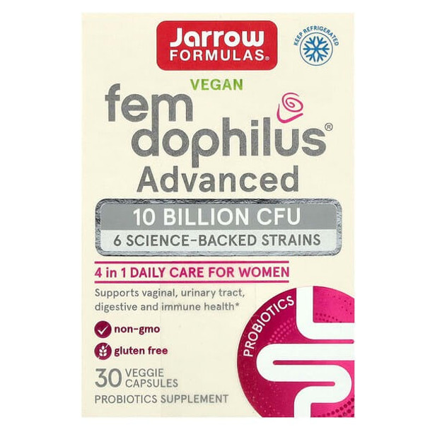 Jarrow Formulas, Vegan Fem Dophilus Advanced, 10 Billion CFU, 30 Veggie Capsules Jarrow Formulas, Vegan Fem Dophilus Advanced, 10 Billion CFU, 30 Veggie Capsules