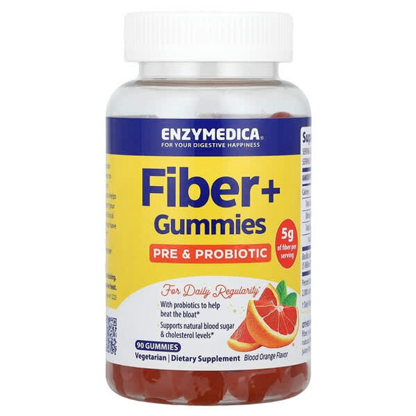 Enzymedica, Fiber+ Gummies, Pre & Probiotic, Blood Orange, 90 Gummies