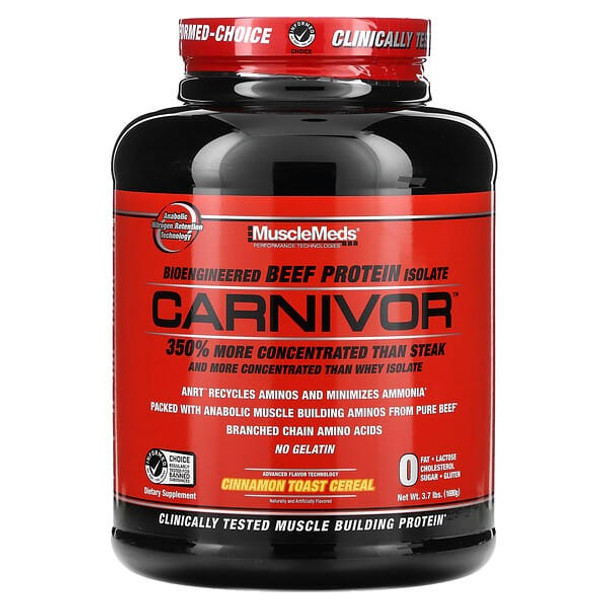 MuscleMeds, Carnivor, Bioengineered Beef Protein Isolate, Cinnamon Toast Cereal, 3.7 lbs (1,680 g)