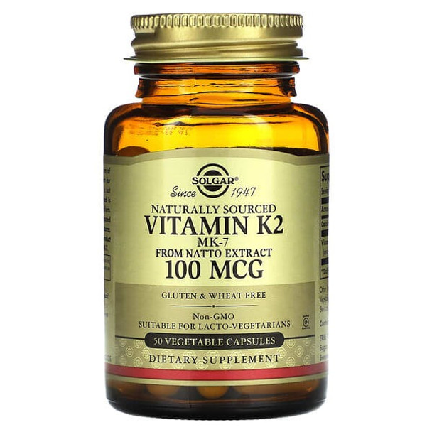 Solgar, Naturally Sourced Vitamin K2, 100 mcg, 50 Vegetable Capsules