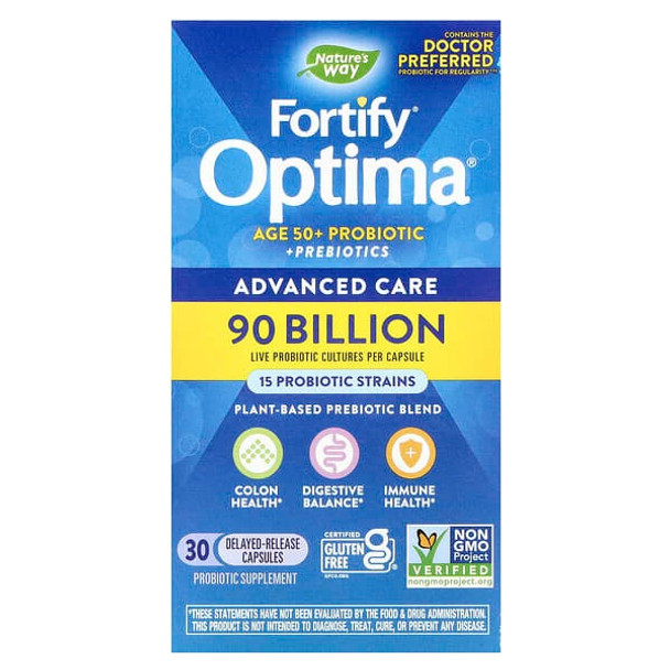 Nature's Way, Fortify Optima, Age 50+ Probiotic + Prebiotics, Advanced Care, 90 Billion CFU, 30 Delayed-Release Capsules
