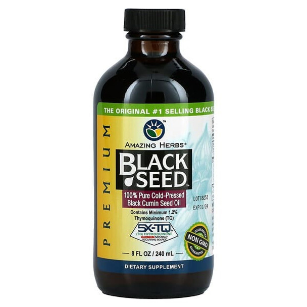 Amazing Herbs, Premium Black Seed, 100% Pure Cold-Pressed Black Cumin Seed Oil, 8 fl oz (240 ml) Amazing Herbs, Premium Black Seed, 100% Pure Cold-Pressed Black Cumin Seed Oil, 8 fl oz (240 ml)