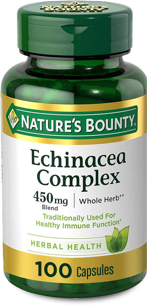 Nature's Bounty Echinacea Complex, Herbal Supplement, Supports immune Health, 450 mg, 100 Capsules
